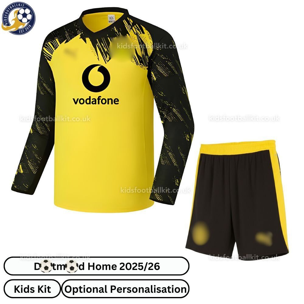 D0rt^_^mund Home Kids Football Kit 2025/26 (Long Sleeve, No Socks)
